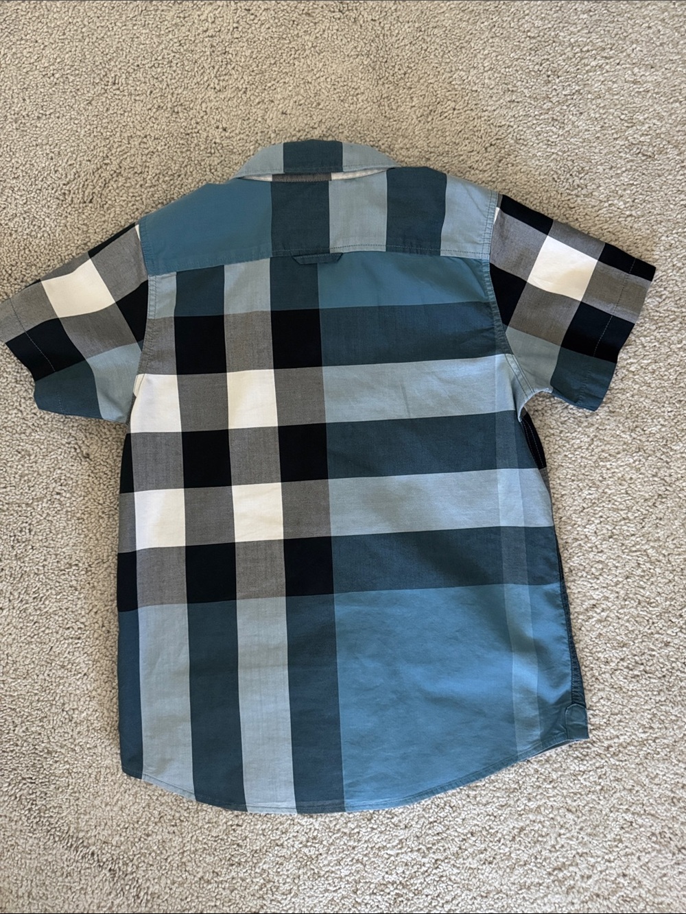 Boy’s Authentic Burberry Blue Plaid Short-Sleeve Button-Up Shirt Size 8Y - Picture 5 of 5